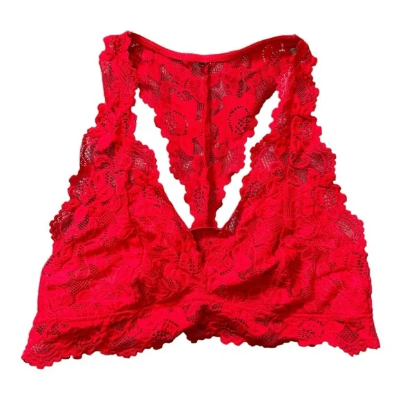 Racerback Halter Lace Bralette - One Size, Red - Picture 6 of 8